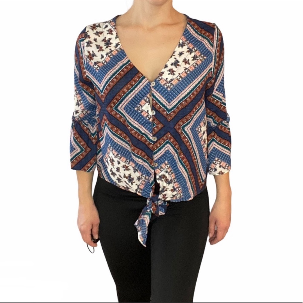 NWT Altar’d State Multi-Pattern Print Front Tie Top Sz M